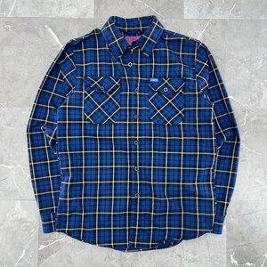 Dixxon Flannel Shirt Mens Small The McKenzie Plaid Blue Black Button Down